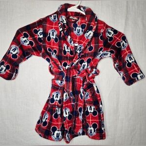 Disney Mickey Mouse Soft Fluffy Robe Size 2T, Red/Black/Blue/White W Tie Closure